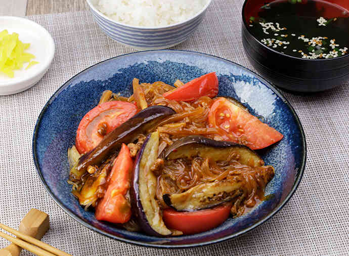 春雨入りなすとトマトの麻婆炒め