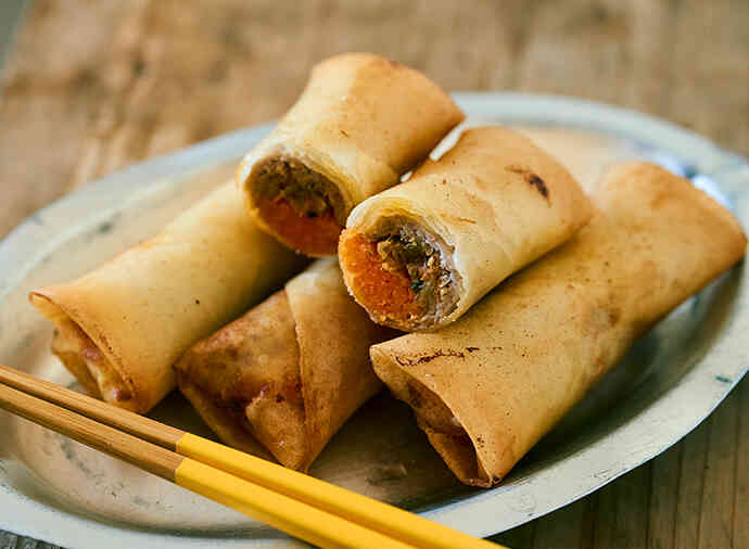 豚ひき肉、キムチ、にんじんの春巻