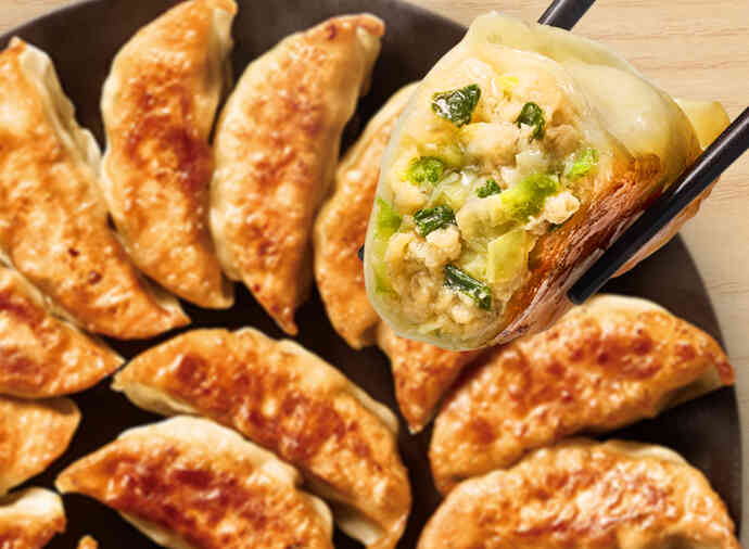 粗挽き肉とザク切り野菜の大きな肉餃子（冷凍食品）