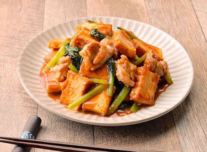 厚揚げと小松菜の味噌炒め