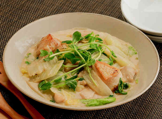 豆苗と白菜のクリーム煮