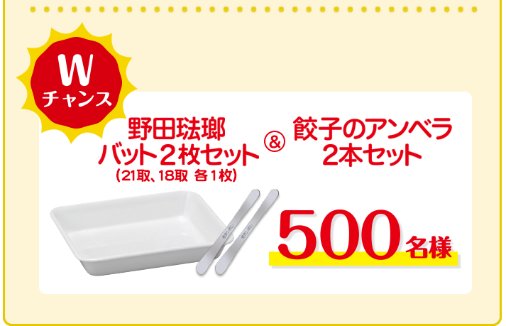 野田琺瑯バット2枚セット(21取、18取　各1枚) ＋ 餃子のアンベラ2本セット