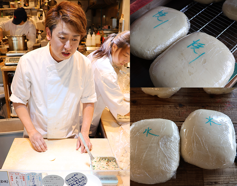 飯塚さんと水餃子・焼き餃子用の皮の生地